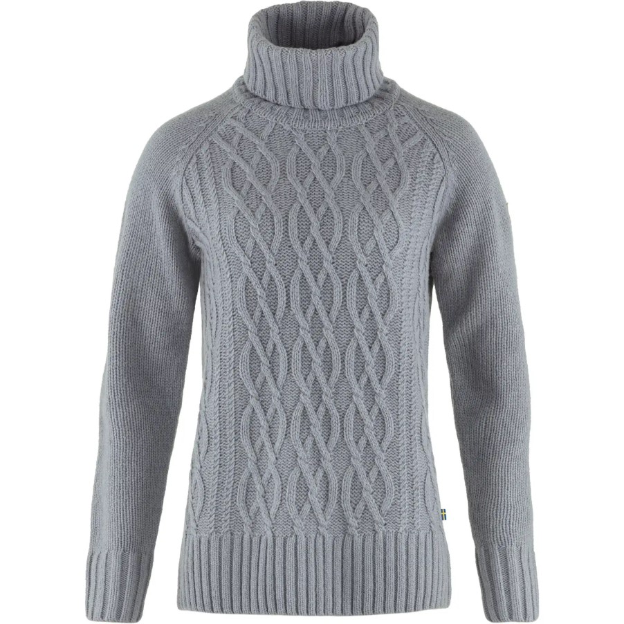 Övik Cable Knit Roller Neck W Fjällräven Flint Grey