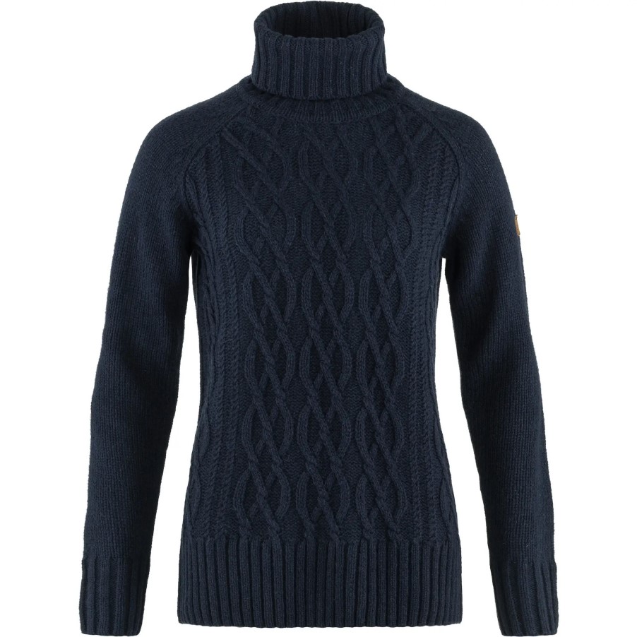 Dark Navy Övik Cable Knit Roller Neck W Fjällräven