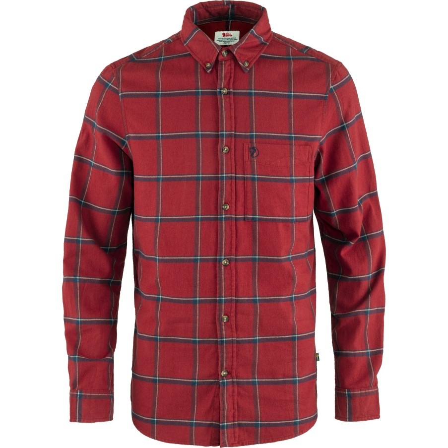 Fjällräven Brand Red Oak-Navy Övik Comfort Flannel Shirt M