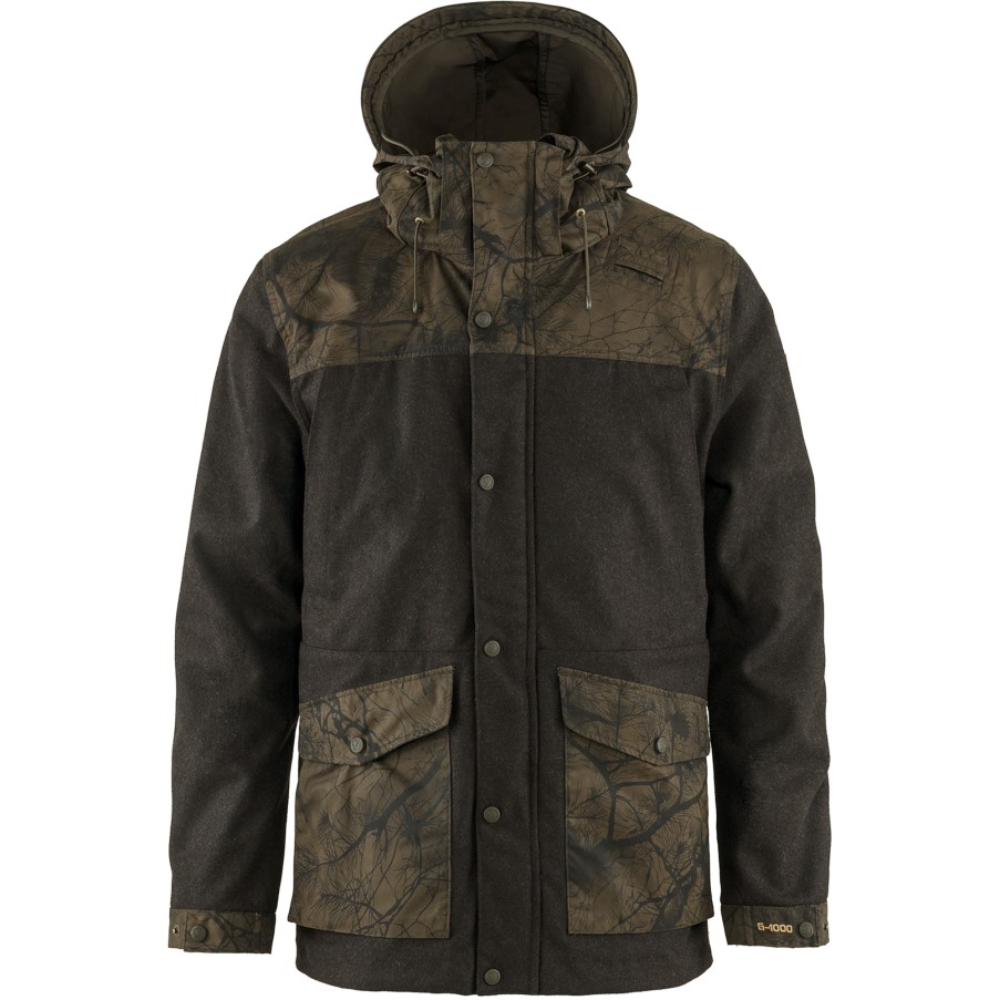 Dark Olive-Dark Olive Camo Fjällräven Brand Värmland Wool Jacket M
