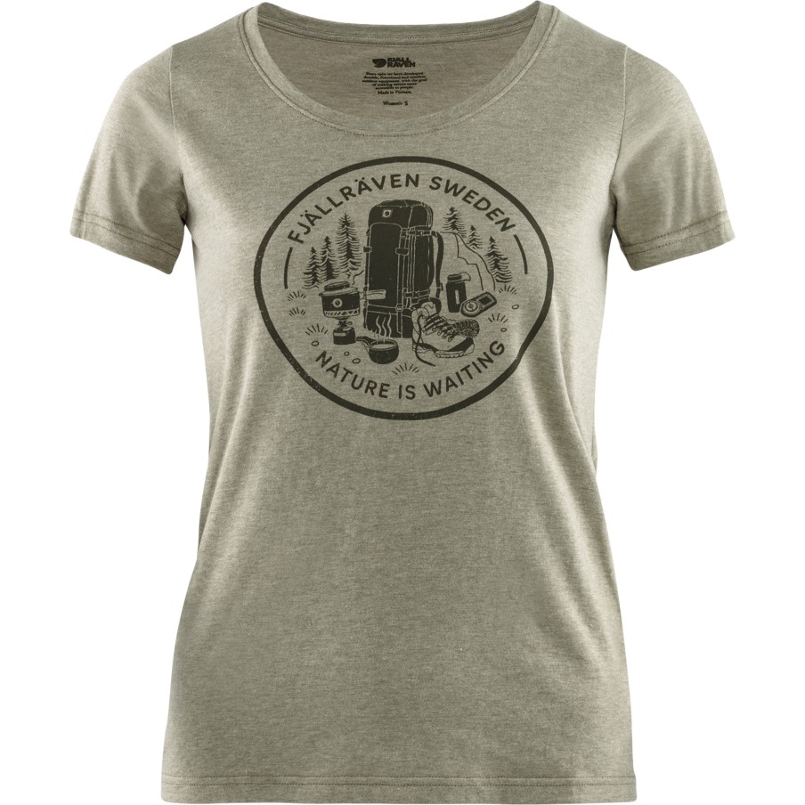 Fikapaus T-Shirt W Fjällräven Light Olive-Melange