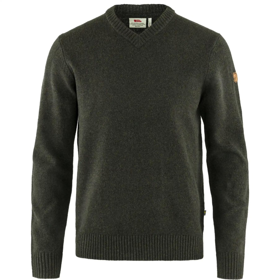 Dark Olive Fjällräven Övik V-Neck Sweater M