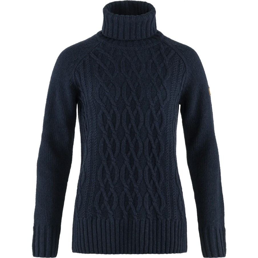 Övik Cable Knit Roller Neck W Fjällräven Dark Navy