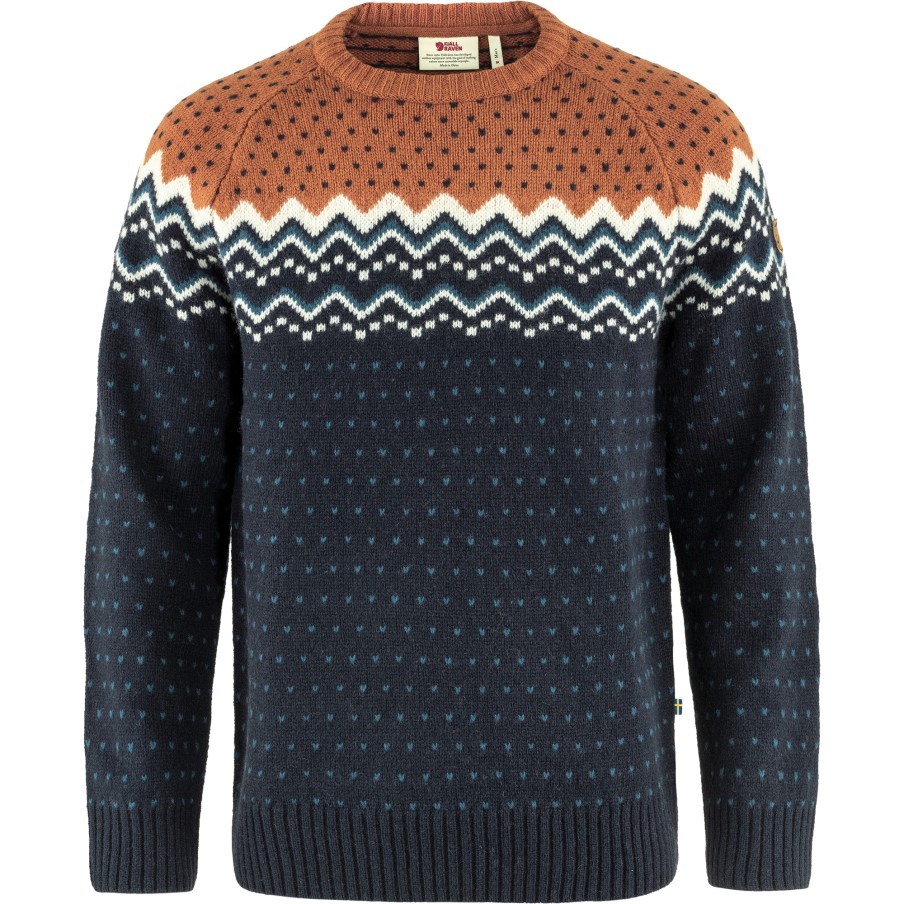 Dark Navy-Terracotta Brown Fjällräven Övik Knit Sweater M